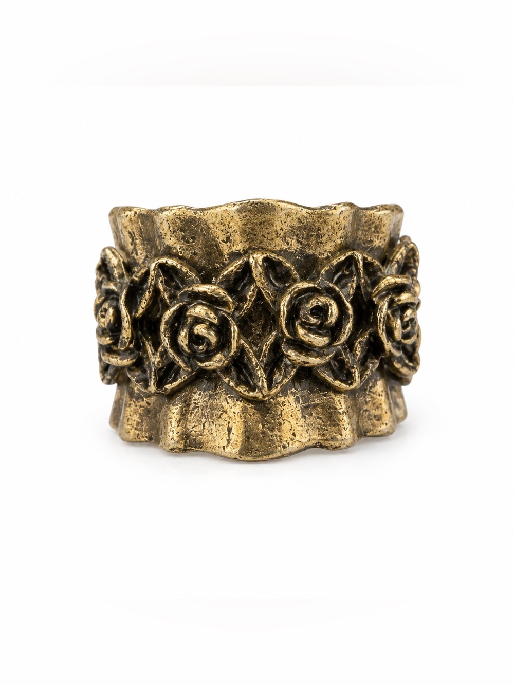 Women's Ruffled Rose Ring Vintage Gold Tone Plated Metal Sz 8.0